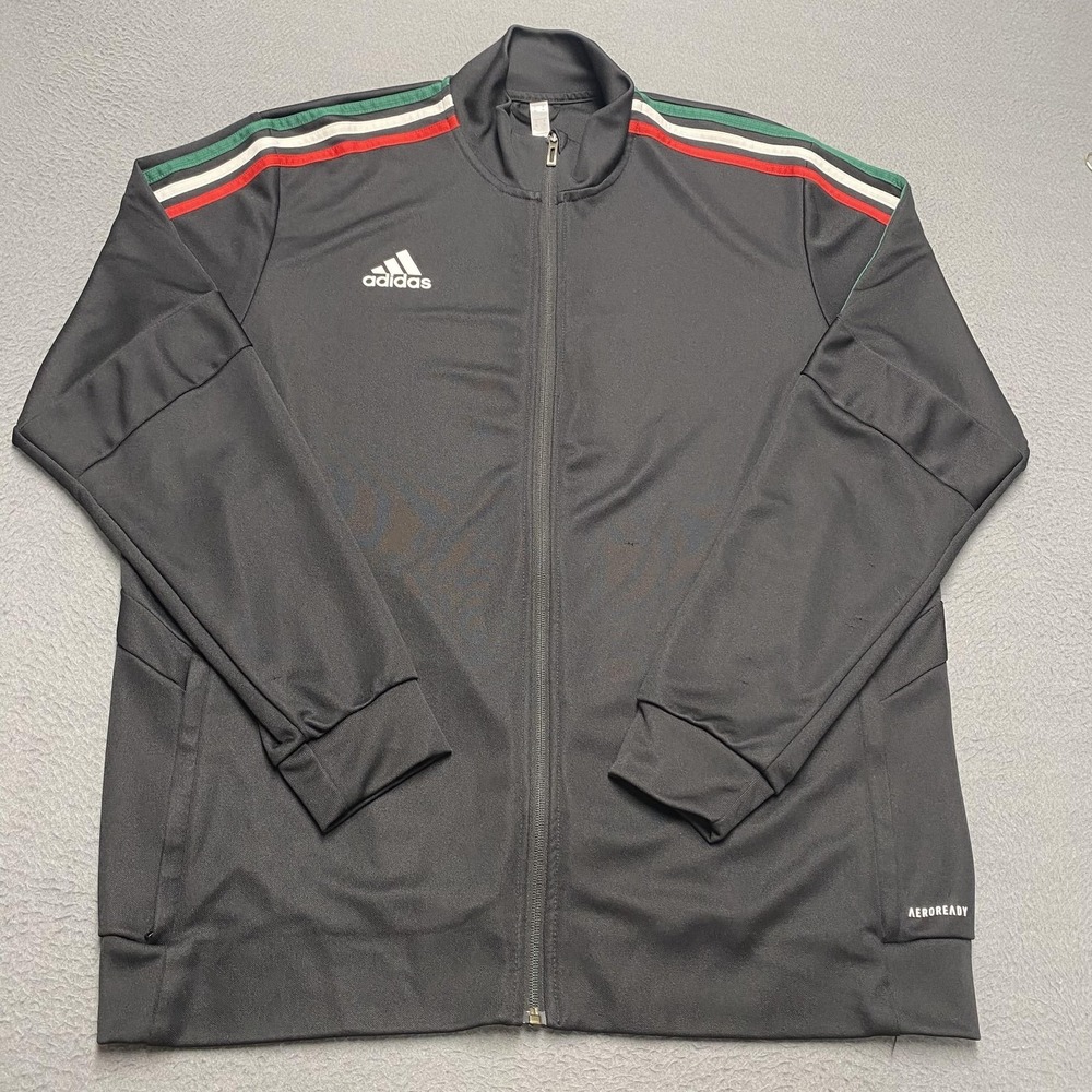 Adidas Jacket Mens XL Black AEROREADY Track Full Zip Striped Sleeves Athletic
